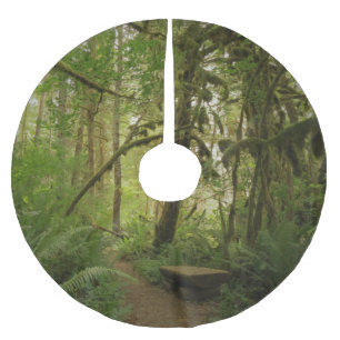 Friedlicher grüner Waldweg in Washington Polyester Weihnachtsbaumdecke