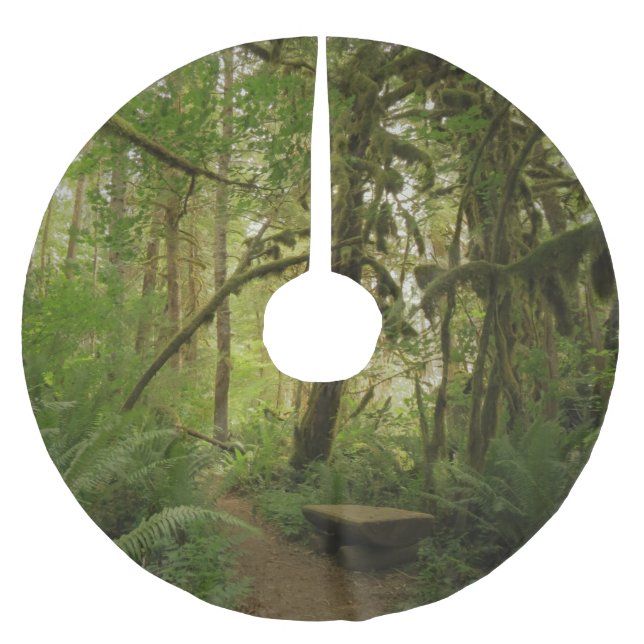 Friedlicher grüner Waldweg in Washington Polyester Weihnachtsbaumdecke (Vorderseite)