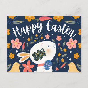 Friedlicher Hase mit Ostereier "Happy Oaster" Flor Feiertagspostkarte