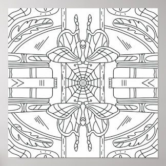 Friedlicher Herbst: Moth in Library Coloring Poster