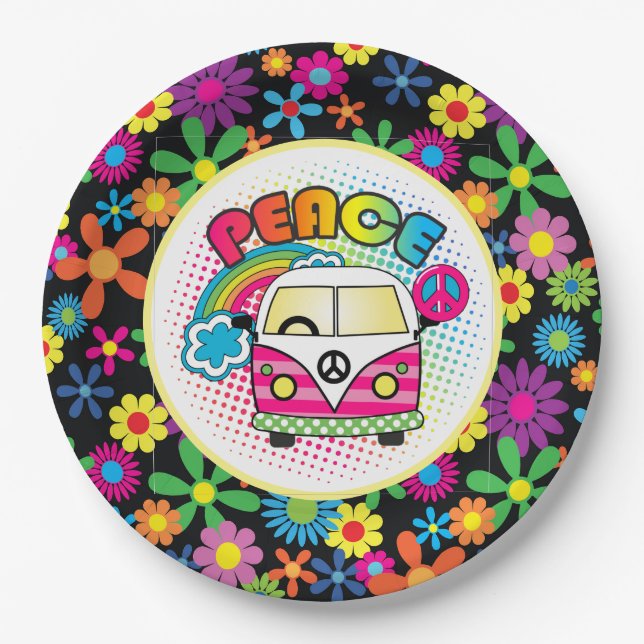 Friedlicher Hippie  Pappteller (Vorderseite)