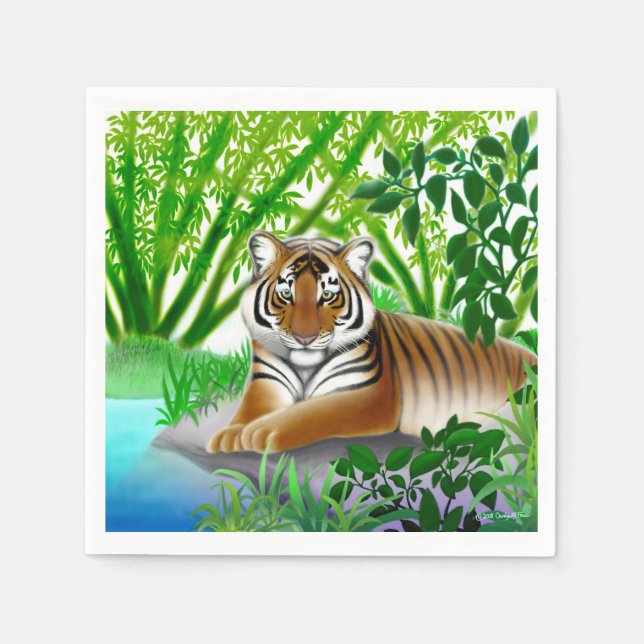 Friedlicher junger Tiger im Jungle Paper Napkins Serviette (Vorderseite)