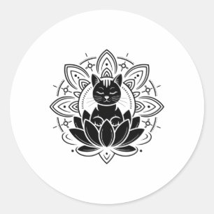 Friedlicher Katzen-Lotusblumen-Yoga-Meditations-Sh Runder Aufkleber