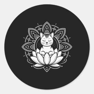 Friedlicher Katzen-Lotusblumen-Yoga-Meditations-Sh Runder Aufkleber