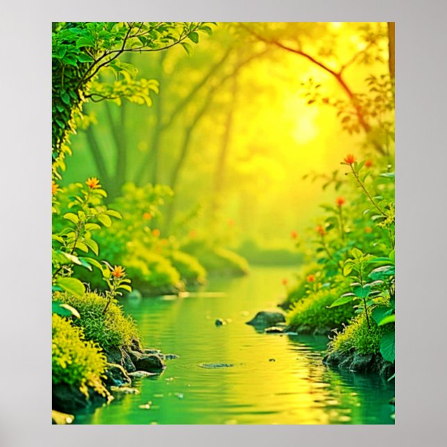 Friedlicher Kunststrom des goldenen Waldes Poster (Vorne)