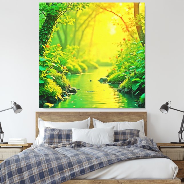 Friedlicher Kunstwaldstrom Leinwanddruck (Insitu (Schlafzimmer))