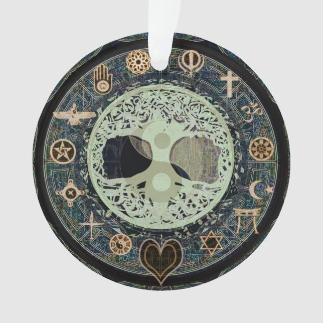 Friedlicher lebender Retro Yin Yang w/Tree des Ornament (Vorderseite)