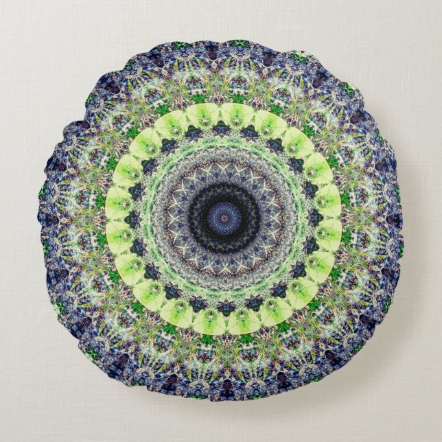 Friedlicher Mandala Rundes Kissen (Vorderseite)