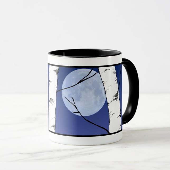 Friedlicher Mond durch Birken Tasse (VorderseiteRechts)