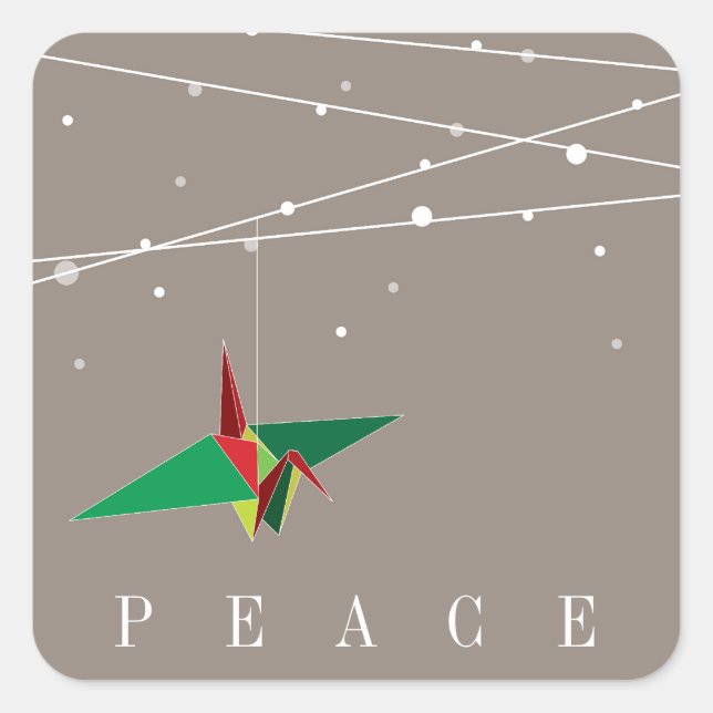 Friedlicher Origami Paper Crane Fairy Lights Holid Quadratischer Aufkleber (Vorderseite)