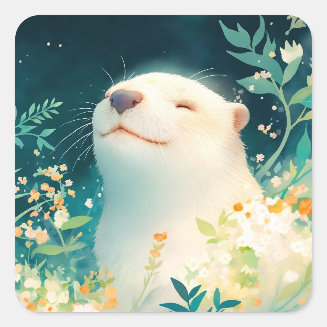 Friedlicher Otter-Aufkleber mit Blume Quadratischer Aufkleber (Vorderseite)