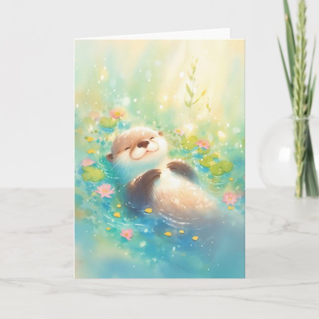 Friedlicher Otter in blühenden Gewässern Karte (Vorderseite)