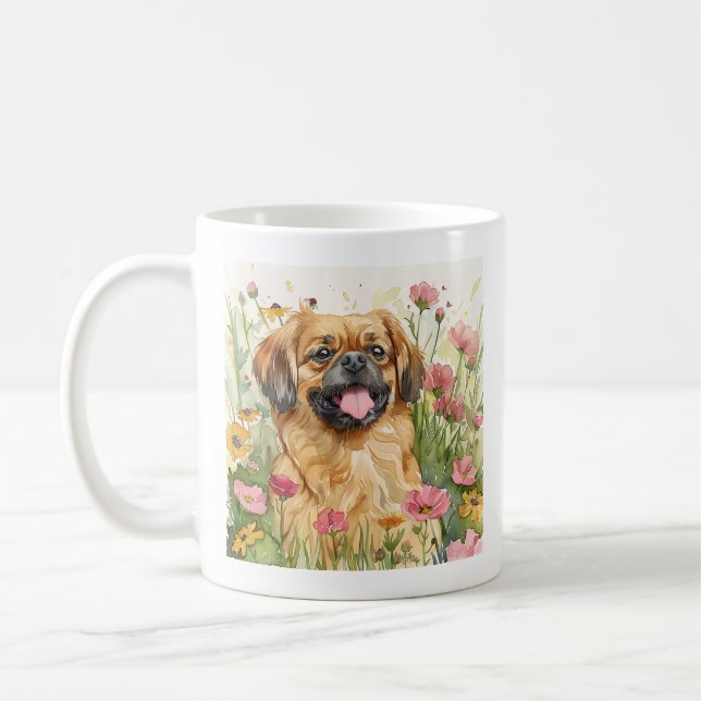 Friedlicher Pekingese-Wasserfarben-Mug Kaffeetasse (Links)