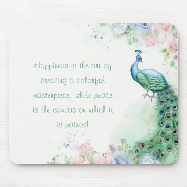 Friedlicher Pfau: Pastell Blume Wasserfarbe Mousepad (Vorne)