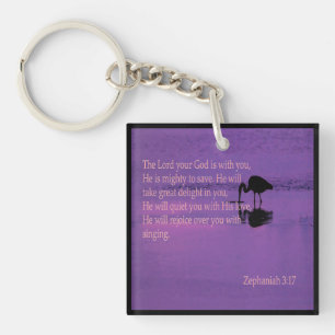 friedlicher Reiher mit Zephaniah 3:17-Schlüssel Schlüsselanhänger