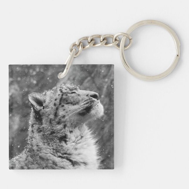 Friedlicher Schnee-Leopard Schlüsselanhänger (Rückseite)