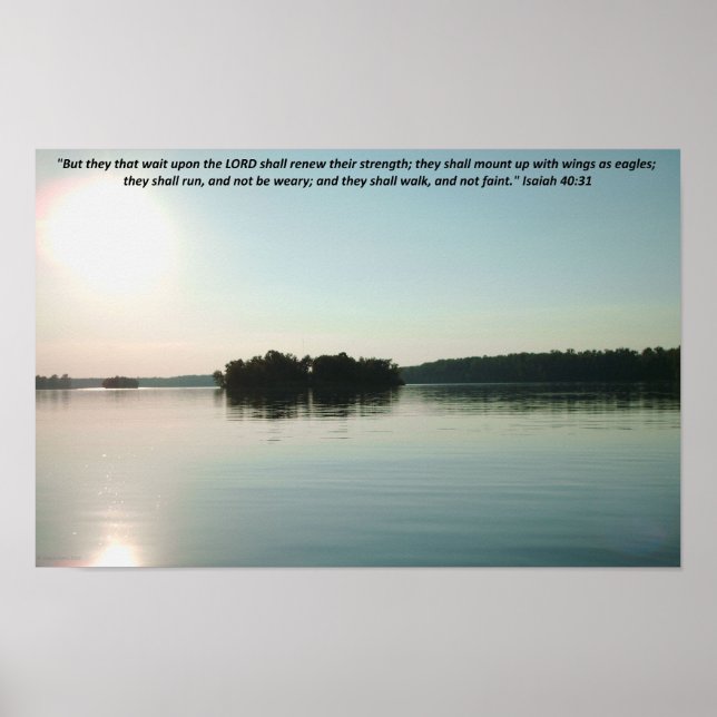 Friedlicher See und entfernte Bäume mit Schrift Poster (Vorne)