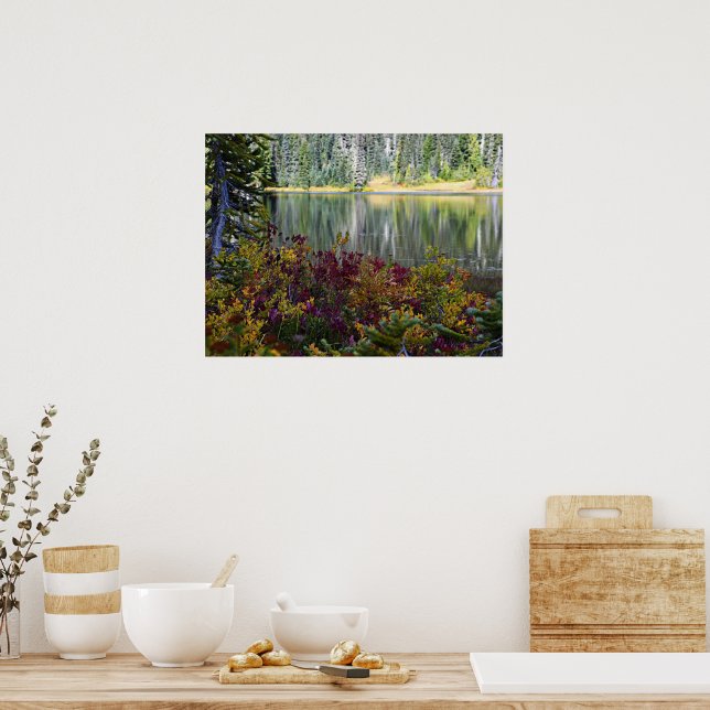 Friedlicher See und lebendige Herbstfarbenlandscha Poster (Küche)