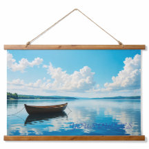 Friedlicher Seelandschaft mit Holzreihenboot