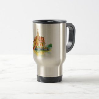 Friedlicher Siam Tempel mit Kaffeetasse