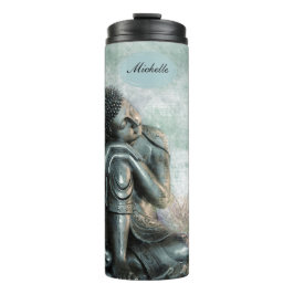 Friedlicher SilberBuddha mit Monogramm| Name Thermosbecher