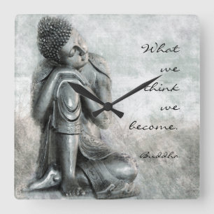 Friedlicher silberner Buddha mit klugem Zitat Quadratische Wanduhr