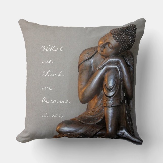 Friedlicher silberner Buddha mit Wörtern von Kissen (Vorderseite)
