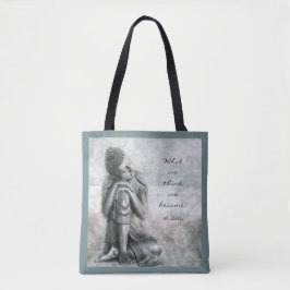 Friedlicher silberner Buddha mit Zitat Tasche