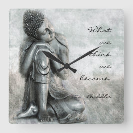 Friedlicher Silver Buddha mit klugem Zitat Quadratische Wanduhr