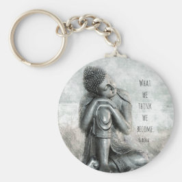 Friedlicher Silver Buddha mit Zitat Schlüsselanhänger