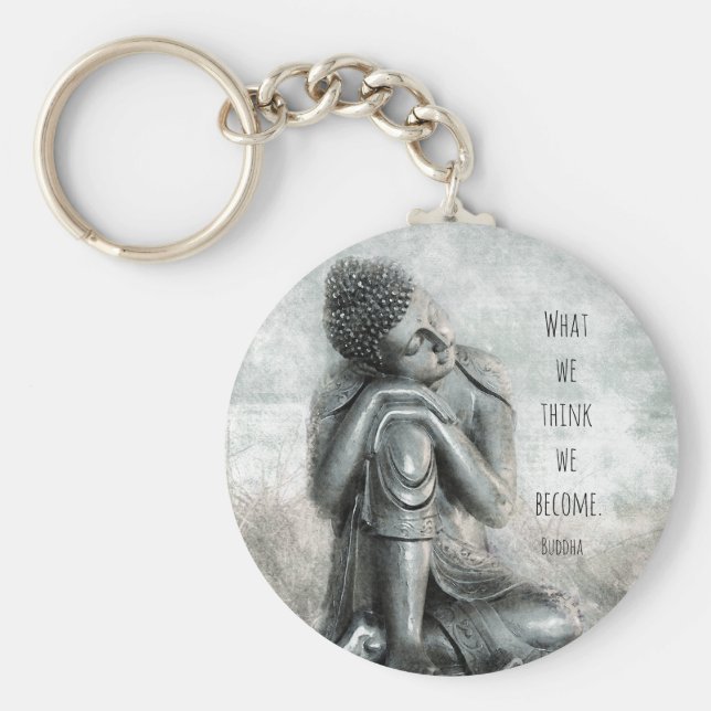 Friedlicher Silver Buddha mit Zitat Schlüsselanhänger (Vorne)