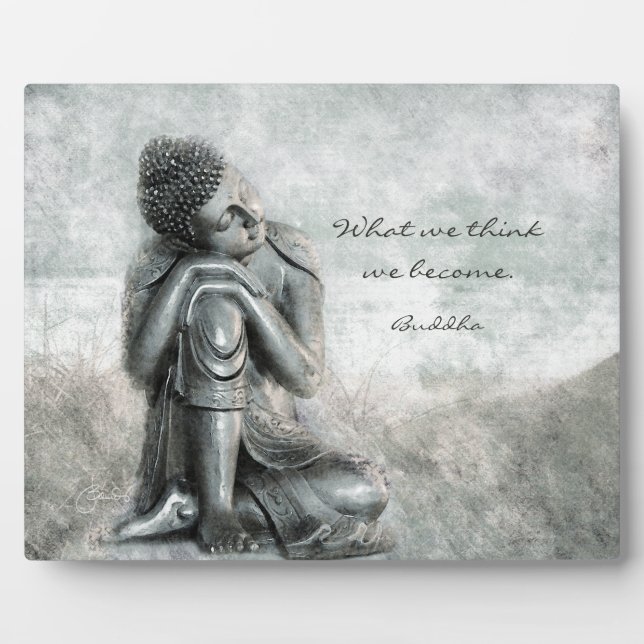 Friedlicher Silver Buddha mit Zitat zur Weisheit Fotoplatte (Vorderseite)