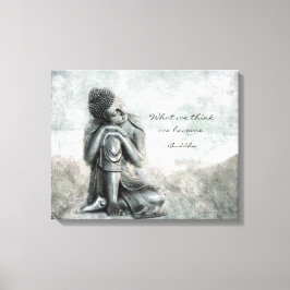 Friedlicher Silver Buddha mit Zitat zur Weisheit Leinwanddruck