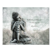 Friedlicher Silver Buddha mit Zitat zur Weisheit