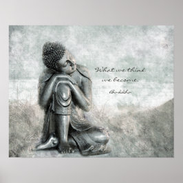 Friedlicher Silver Buddha mit Zitat zur Weisheit Poster