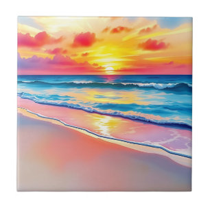 Friedlicher Stranduntergang mit lebendigen Reflexi Fliese