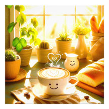 Friedlicher und herzlicher Cappuccino-Morgen