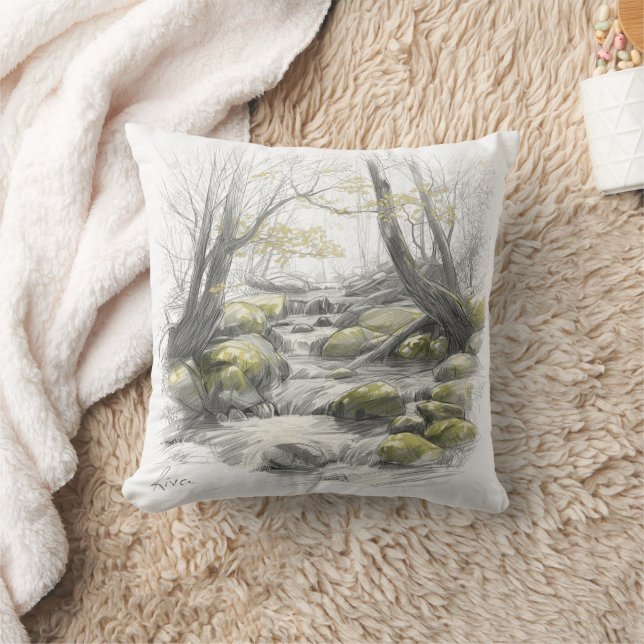Friedlicher Waldstrom Kunst Kissen (Decke)