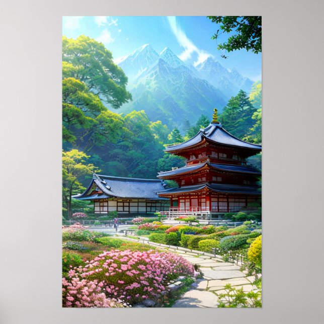 Friedlicher Waldtempel Poster (Vorne)