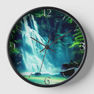 Friedlicher Wasserfall in Blassblau und Grün Uhr