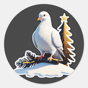 Friedlicher Weihnachten Weiße Taube Kunst 🎄 Runder Aufkleber