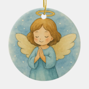 Friedlicher Weihnachtsengel im Wasserfarbhimmel Keramik Ornament