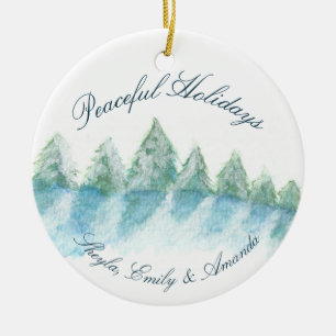 Friedlicher Winterwald - Aquarellschrift Weihnacht Keramik Ornament