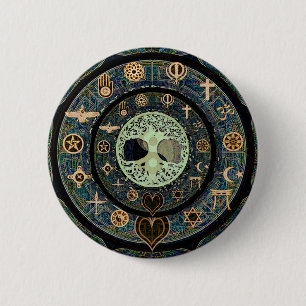 Friedlicher Yin Yang Baum des Leben-Symbols Button