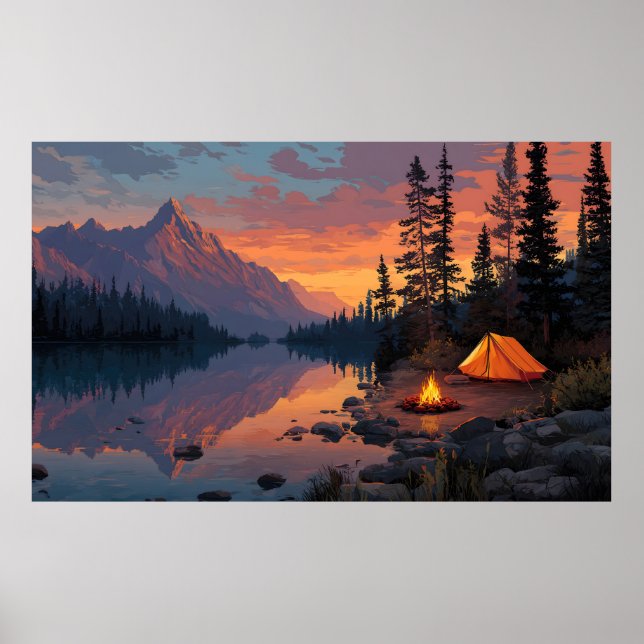 Friedliches Camping am Bergsee Poster (Vorne)