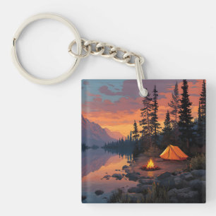 Friedliches Camping am Bergsee Schlüsselanhänger