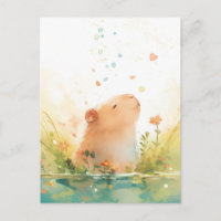 Friedliches Capybara mit Herz und fallenden Blüten