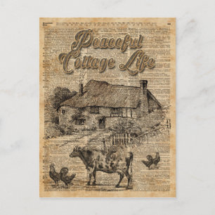 Friedliches Cottage-Leben Vintage-Wörterbuch-Kunst Postkarte