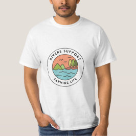 Friedliches Design der Orange Blue Retro River Far T-Shirt