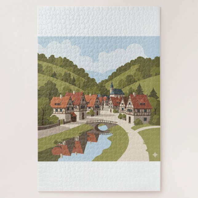Friedliches Dorf am Fluss (Vertikal)